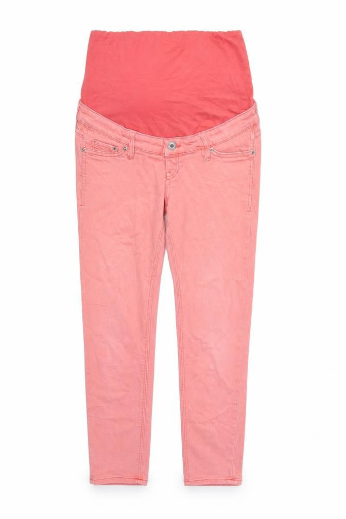 Front view of H&M women’s pink straight jeans, size UK 6, 27-inch leg