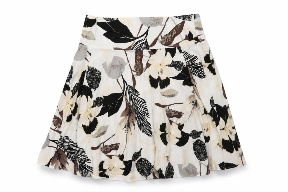 Front view of Fosby women’s white floral a-line skirt