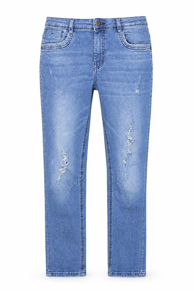 Front view of Denim & Co. girls’ blue denim skinny jeans, size 13-14, years - distressed