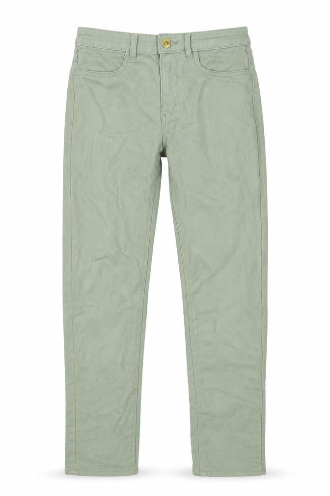 Front view of H&M girls’ green denim straight jeans, size 11, years