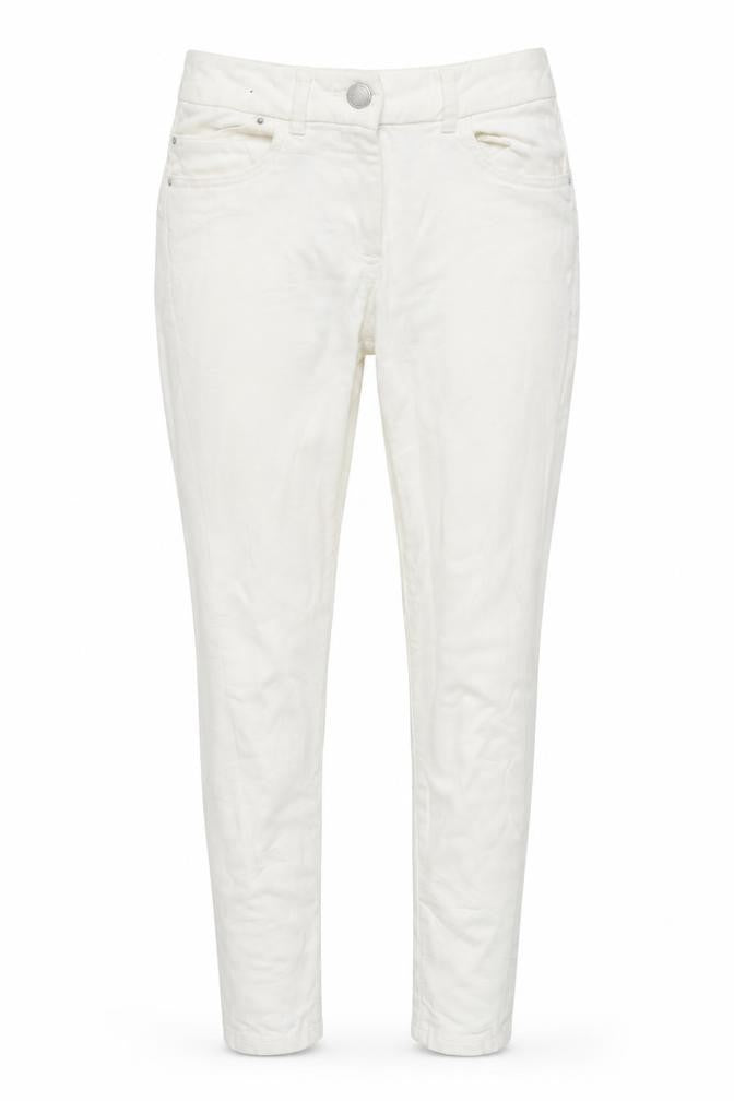 Front view of Marks & Spencer women’s ivory denim skinny jeans, size UK 10, 28-inch leg