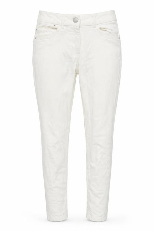 Front view of Marks & Spencer women’s ivory denim skinny jeans, size UK 10, 28-inch leg