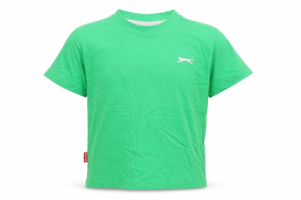 Front view of Slazenger boys’ green basic t-shirt, size 5-6, years