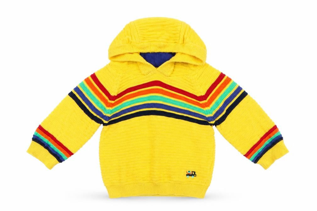 Front view of Next boys’ yellow striped jacket, size 3-6, months