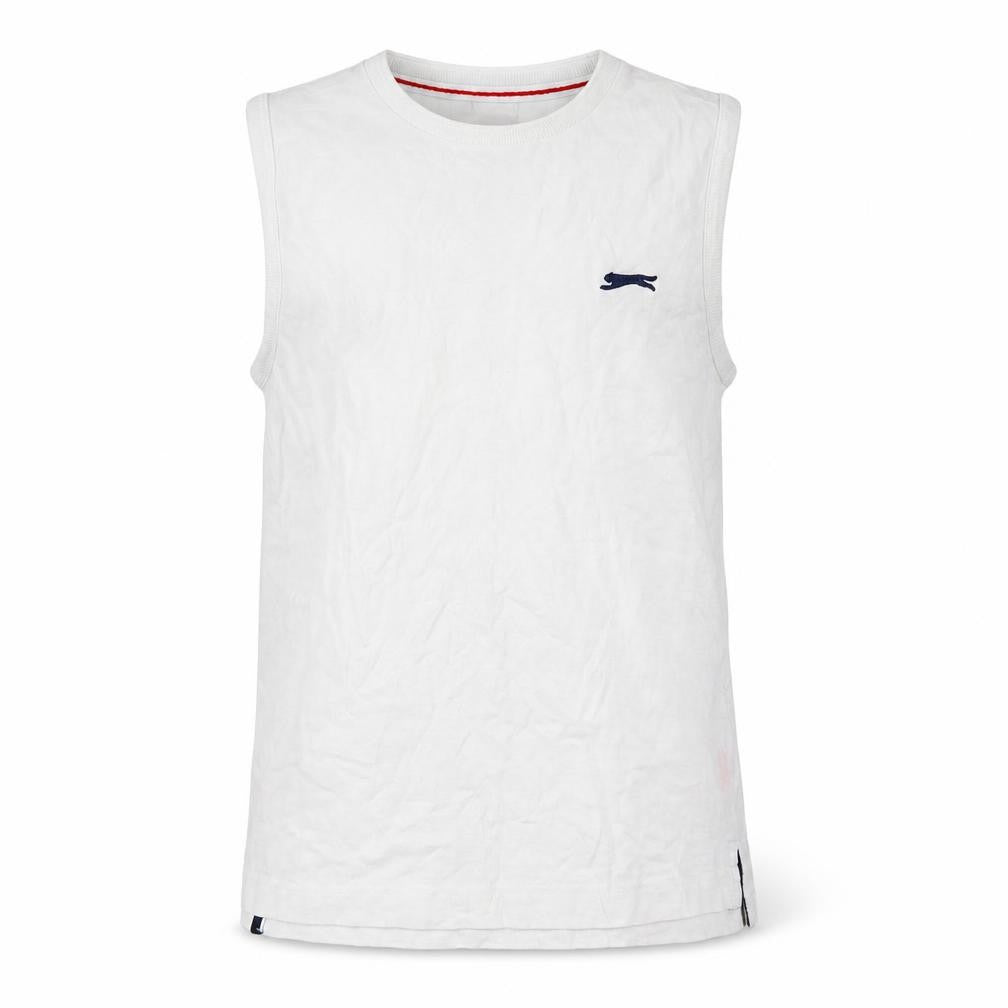 Front view of Slazenger boys’ white basic tank, size 9-10, years