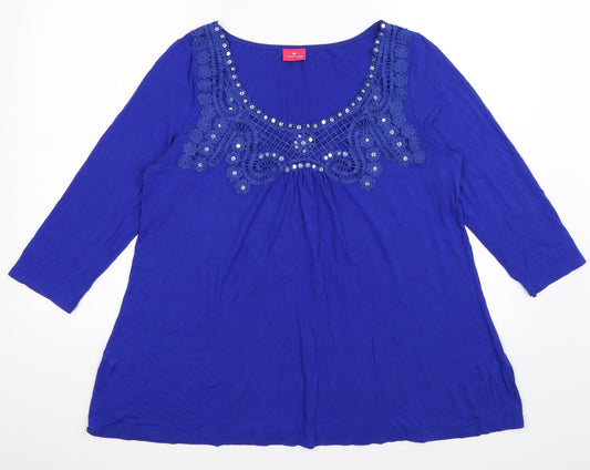 togehter Womens Blue Floral  Tunic T-Shirt Size L