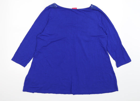 togehter Womens Blue Floral  Tunic T-Shirt Size L