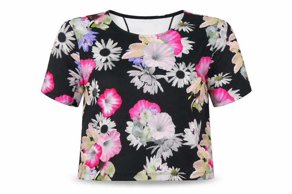 Front view of Divided women’s black floral basic t-shirt, size M
