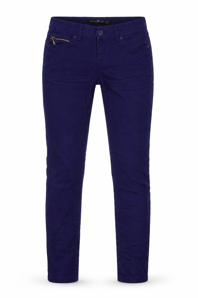 Front view of Semir women’s purple denim skinny jeans, size S, 28-inch leg