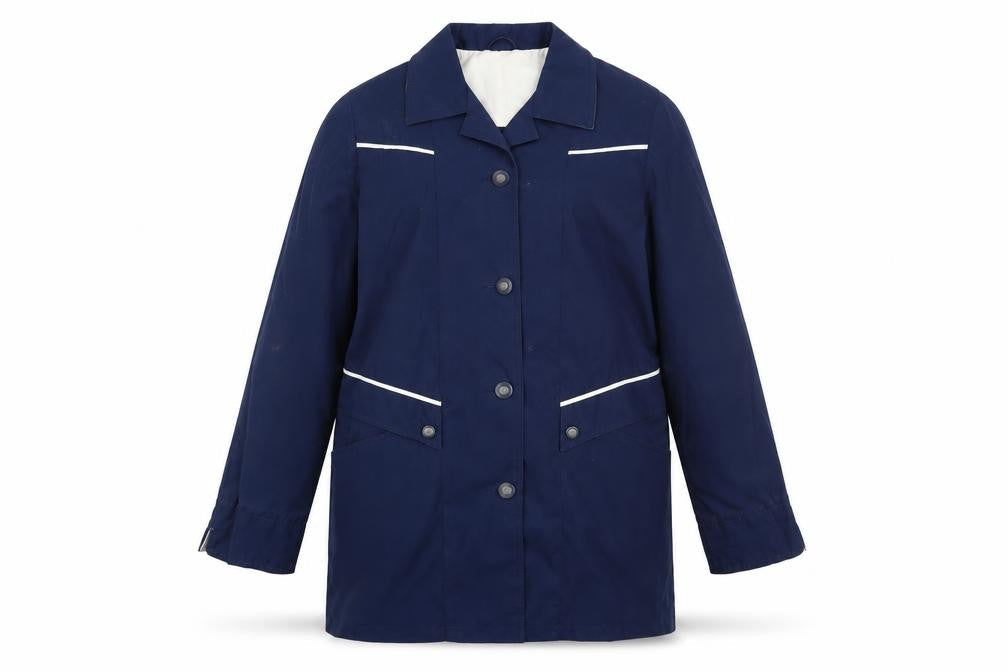 Front view of Preworn women’s blue jacket coat, size M