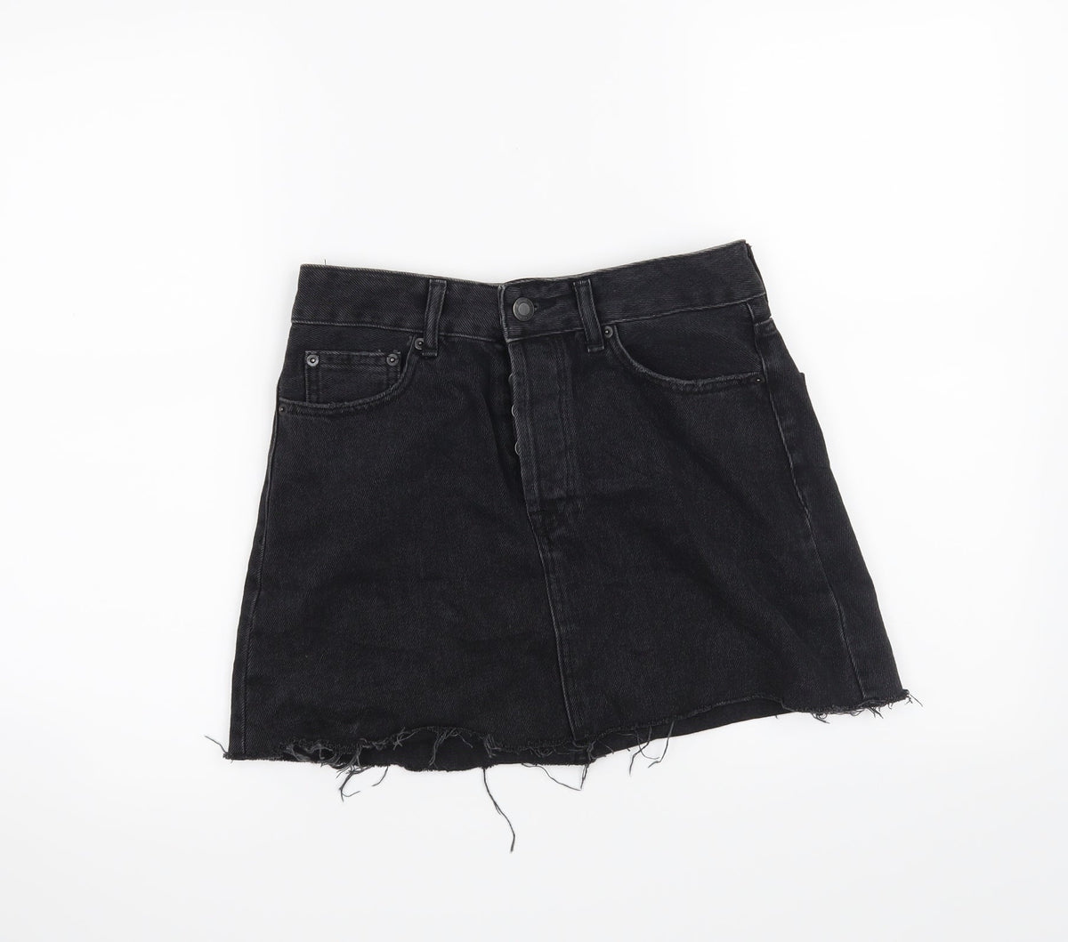 Additional front view of Bershka women’s black mini skirt, size UK 8