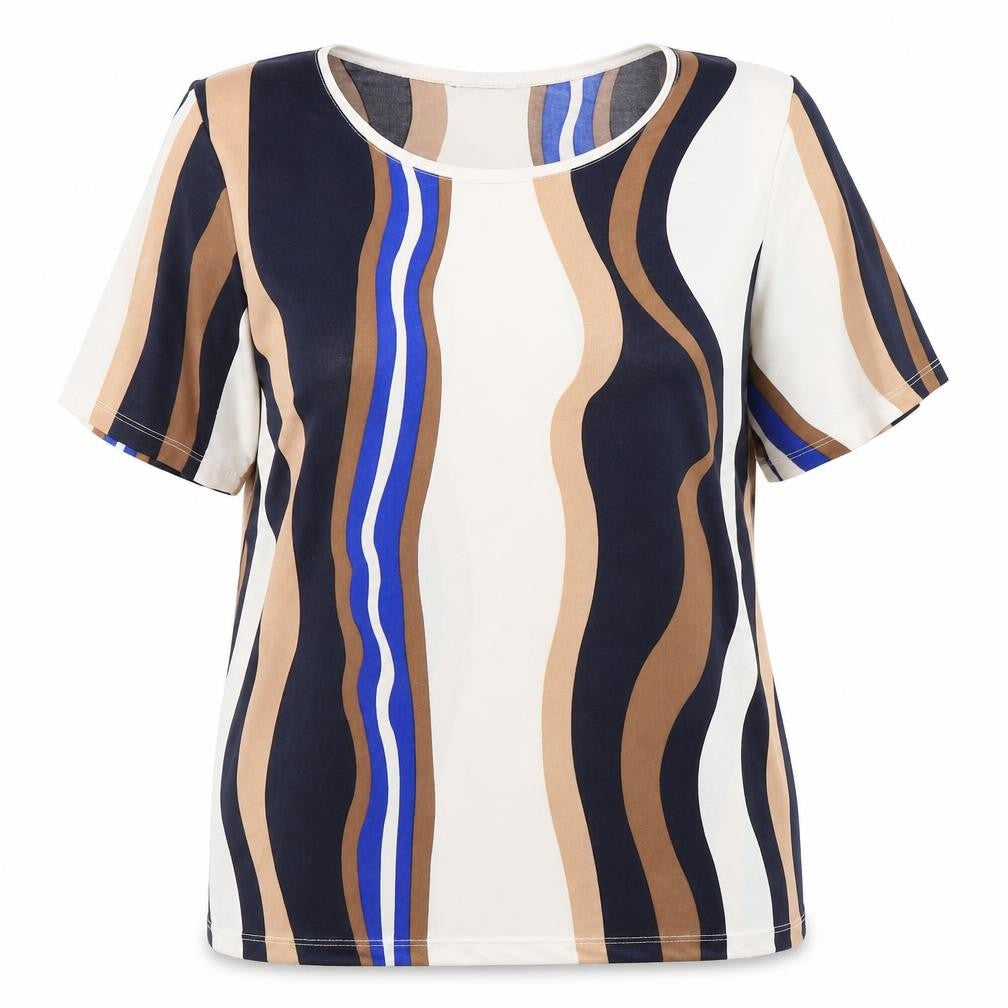 Front view of Damart women’s brown striped basic t-shirt, size UK 14