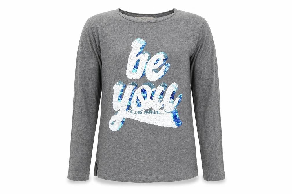Front view of Mango girls’ grey basic t-shirt, size 7-8, years