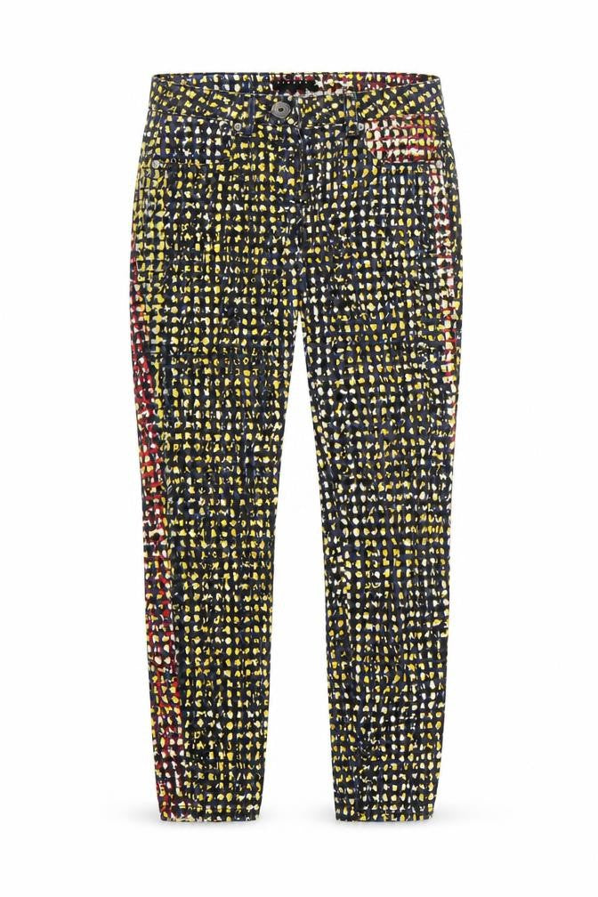 Front view of Sisley women’s multicoloured animal print denim skinny jeans, size UK 6, 24-inch leg