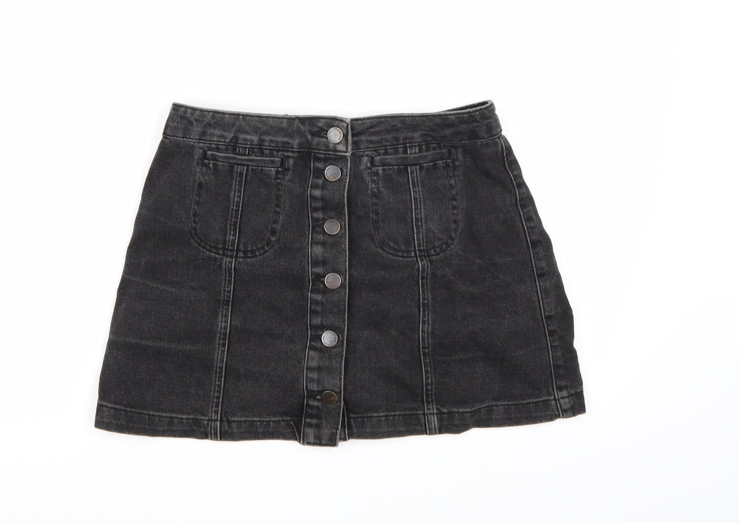 Topshop Womens Black  Denim A-Line Skirt Size 8