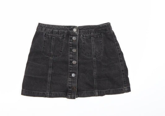 Topshop Womens Black  Denim A-Line Skirt Size 8