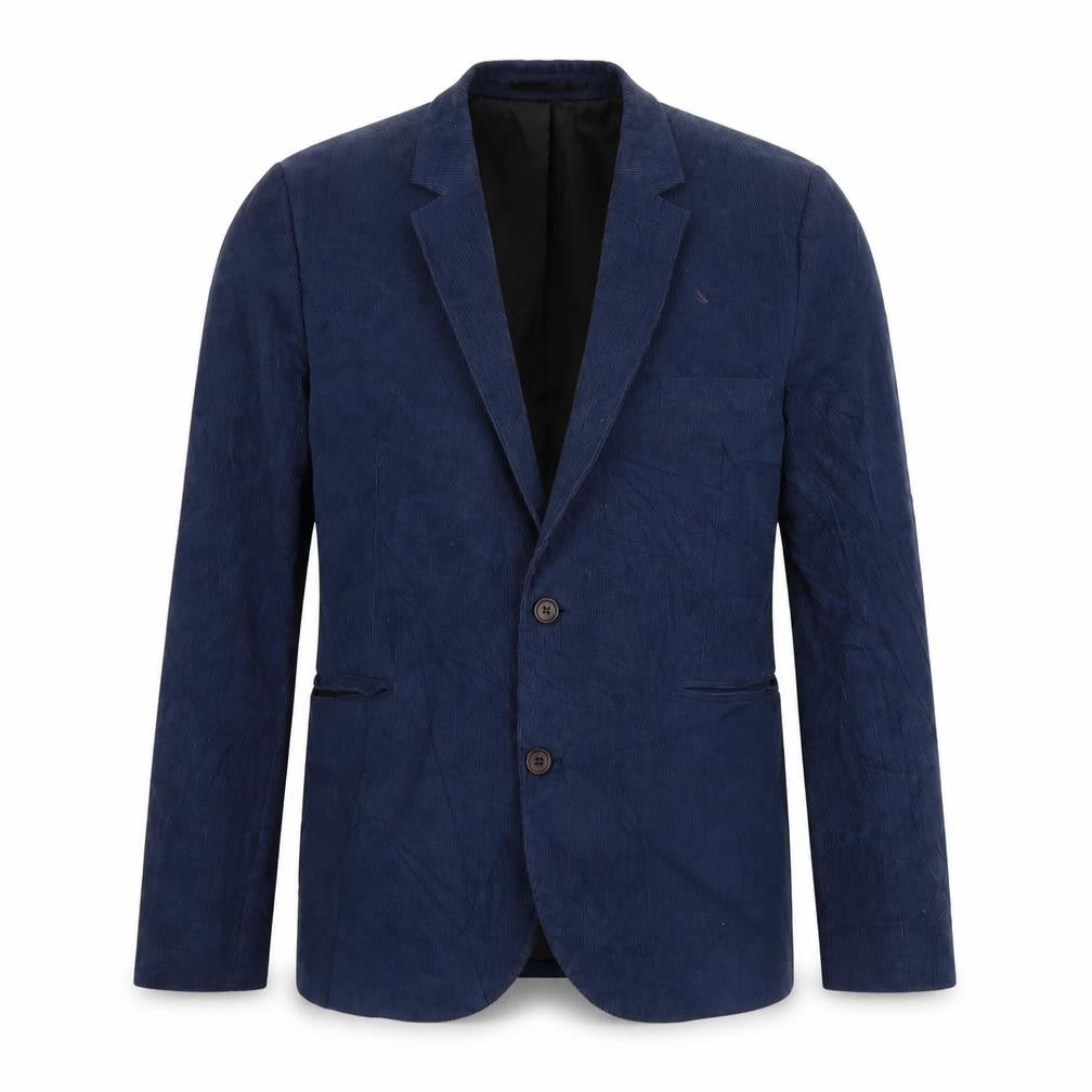 Front view of Burton men’s blue jacket suit jacket, size M
