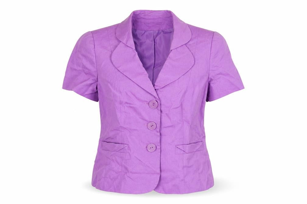 Front view of BHS women’s purple jacket suit jacket, size UK 14