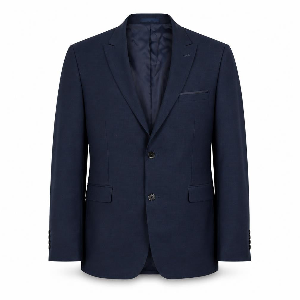 Front view of Cedarwood State men’s blue jacket suit jacket, size XL