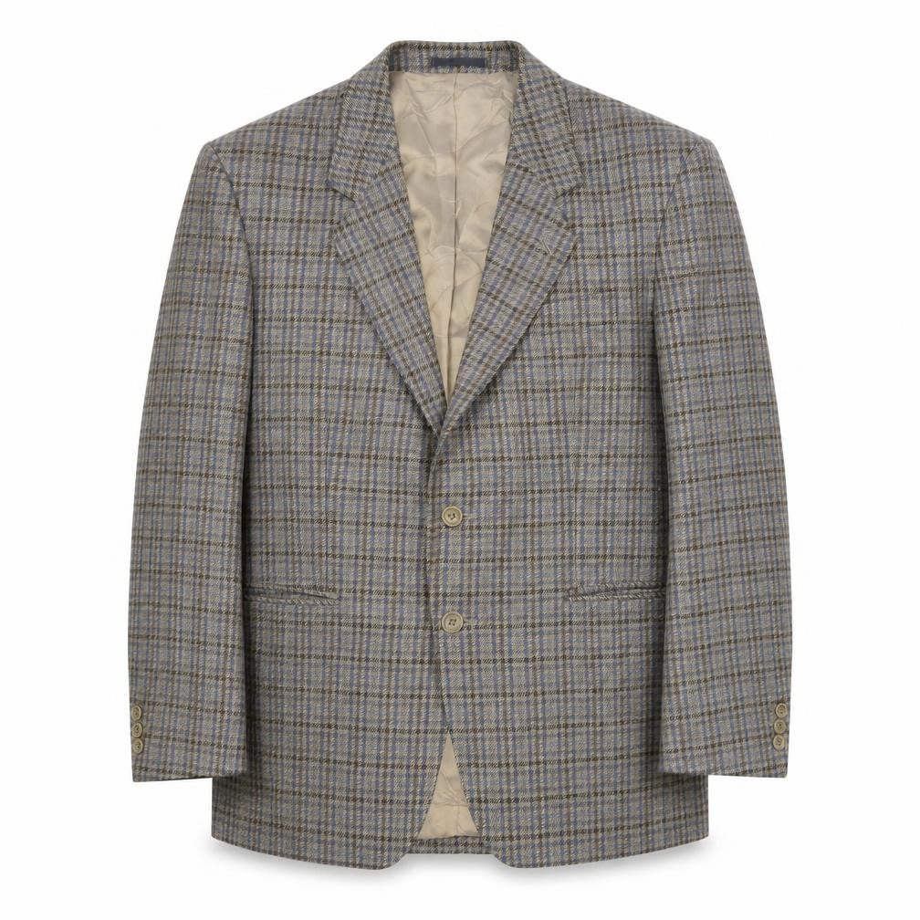 Front view of Varteks men’s beige plaid jacket suit jacket, size L