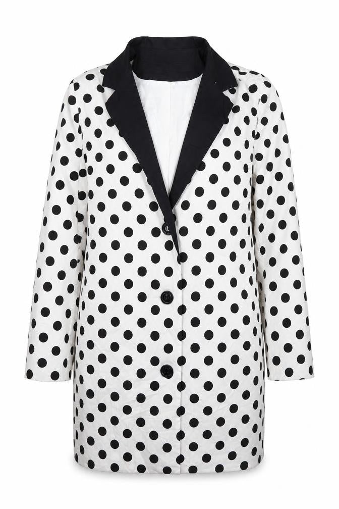 Front view of Boohoo women’s white spotted jacket suit jacket, size UK 8