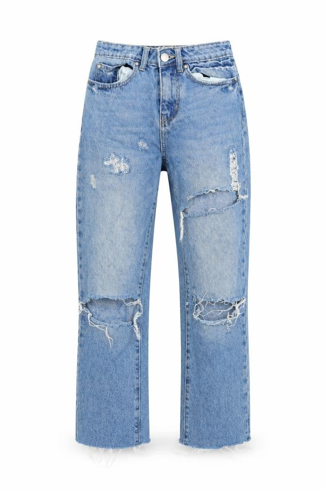 Front view of denim&co women’s blue straight jeans, size UK 4, 26-inch leg