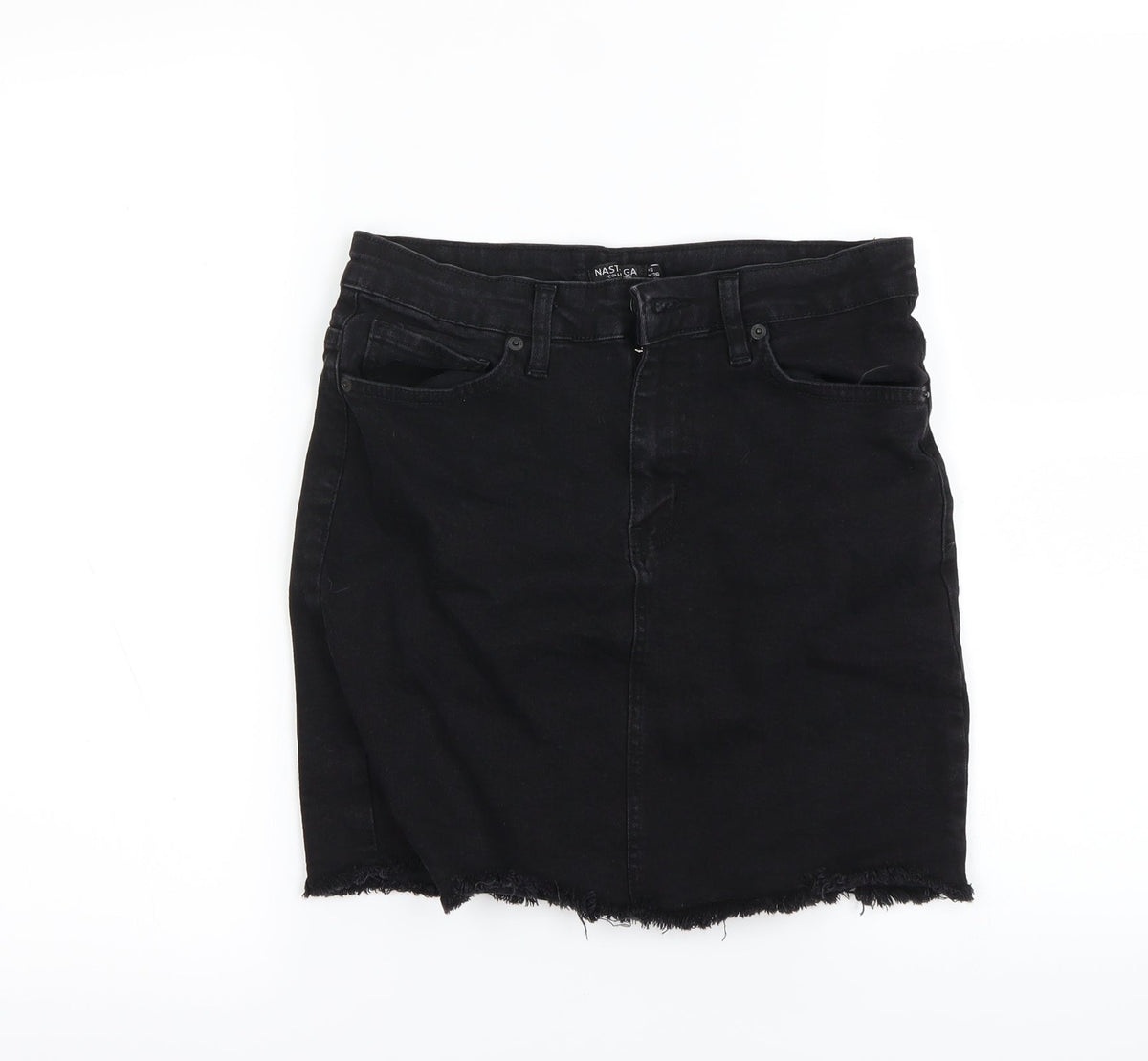Additional front view of Nasty Gal women’s black mini skirt, size UK 8