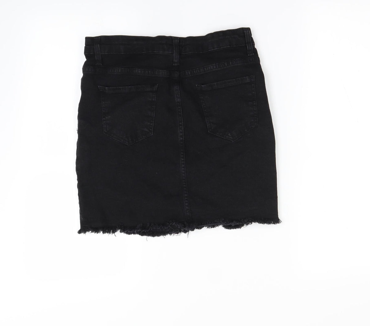 Back view of Nasty Gal women’s black mini skirt, size UK 8