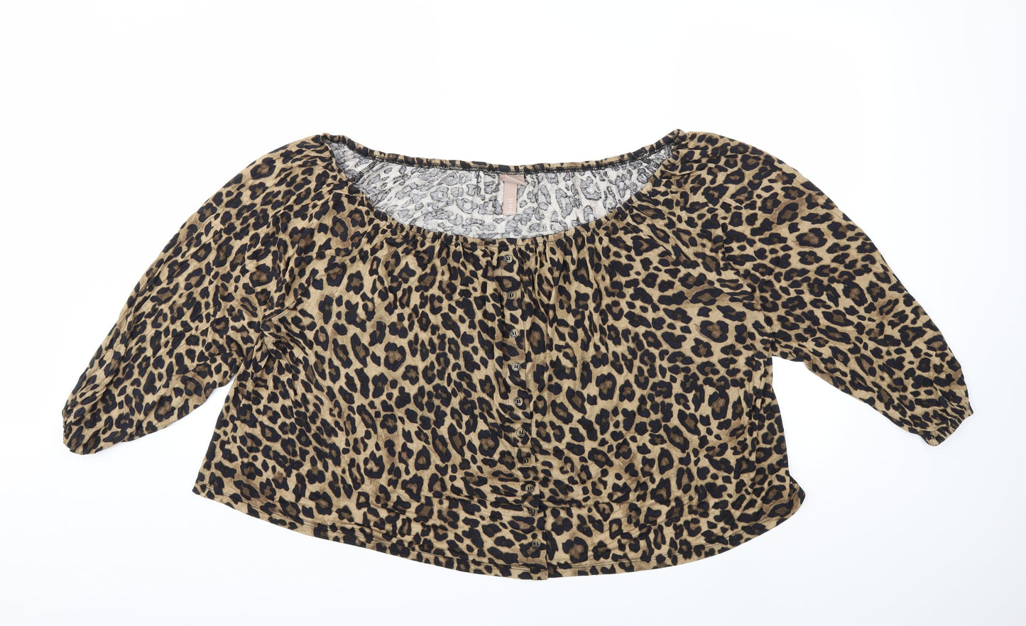 H&M Womens Brown Animal Print  Basic Blouse Size 2XL