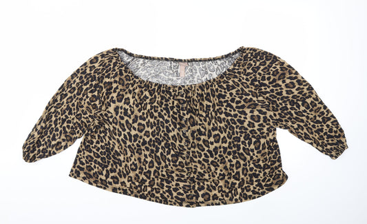 H&M Womens Brown Animal Print  Basic Blouse Size 2XL