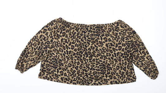 H&M Womens Brown Animal Print  Basic Blouse Size 2XL