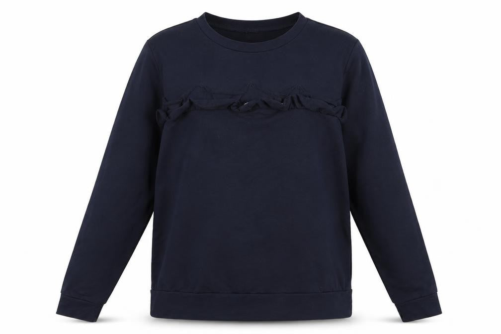 Front view of Dorothy Perkins women’s blue jersey pullover sweatshirt, size UK 12