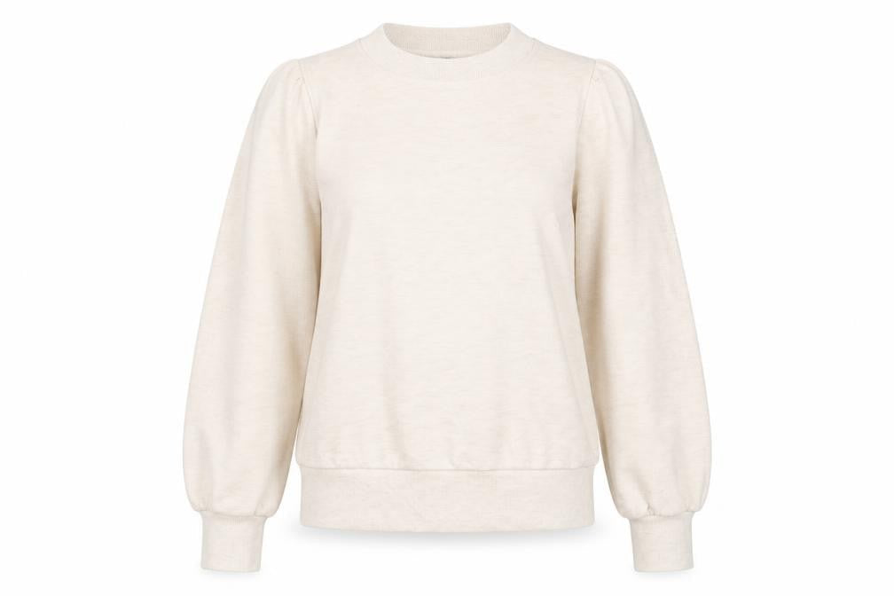 Front view of Dorothy Perkins women’s beige jersey pullover sweatshirt, size UK 8