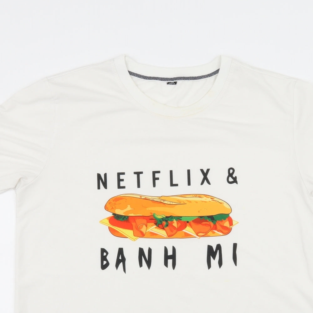 Preworn Mens White Geometric Jersey  T-Shirt Size XL  - Netflix and Ba N H Mi
