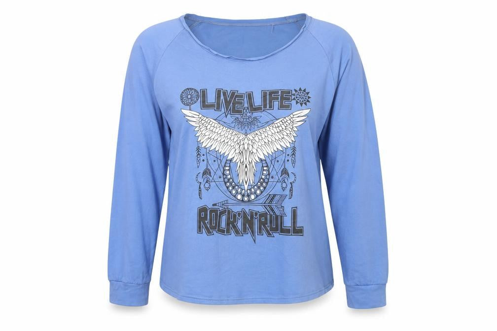 Womens Blue  Jersey Pullover Sweatshirt Size L  - Live Life