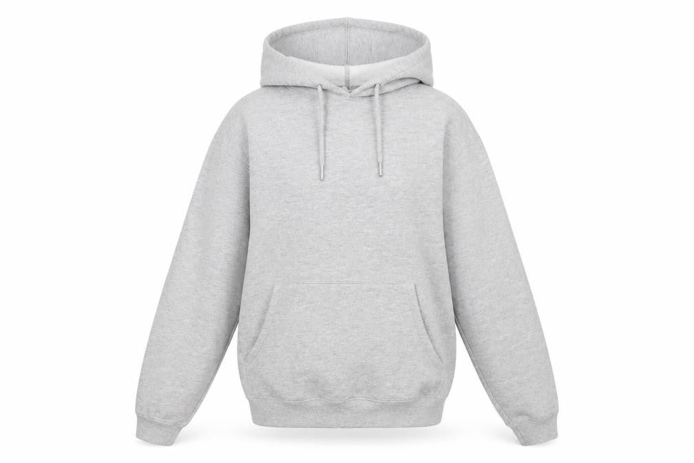 Front view of Topshop women’s grey jersey pullover hoodie, size XS