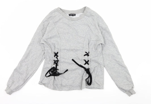 Timing Womens Grey  Jersey Pullover Sweatshirt Size S  - Lace up detail