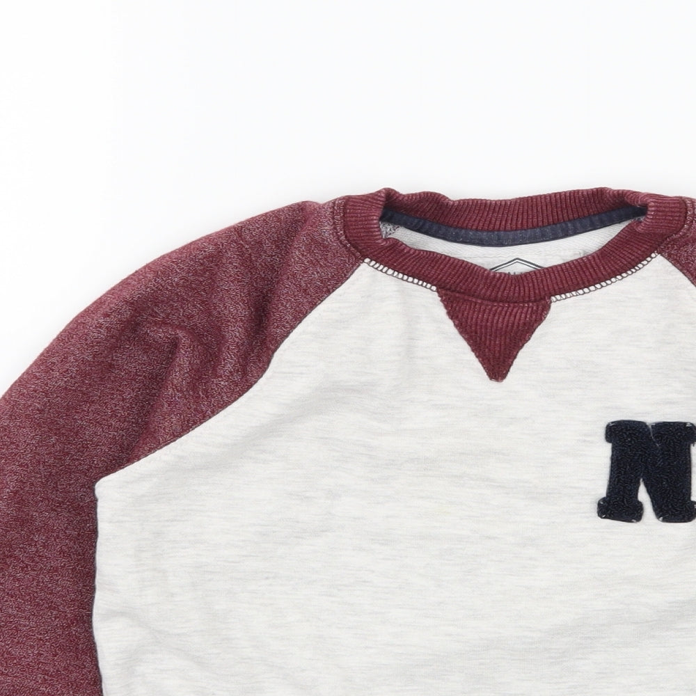 Close-up detail of Matalan boys’ grey colourblock jersey pullover sweatshirt, size 9, years - ny