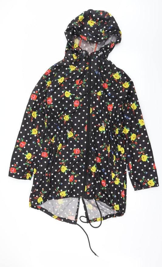 Denim & Co. Womens Black Floral  Parka Coat Size S