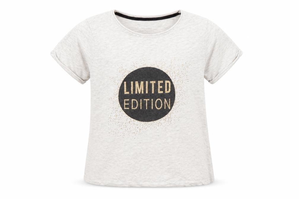 Front view of prim girls’ grey basic t-shirt, size 10, years