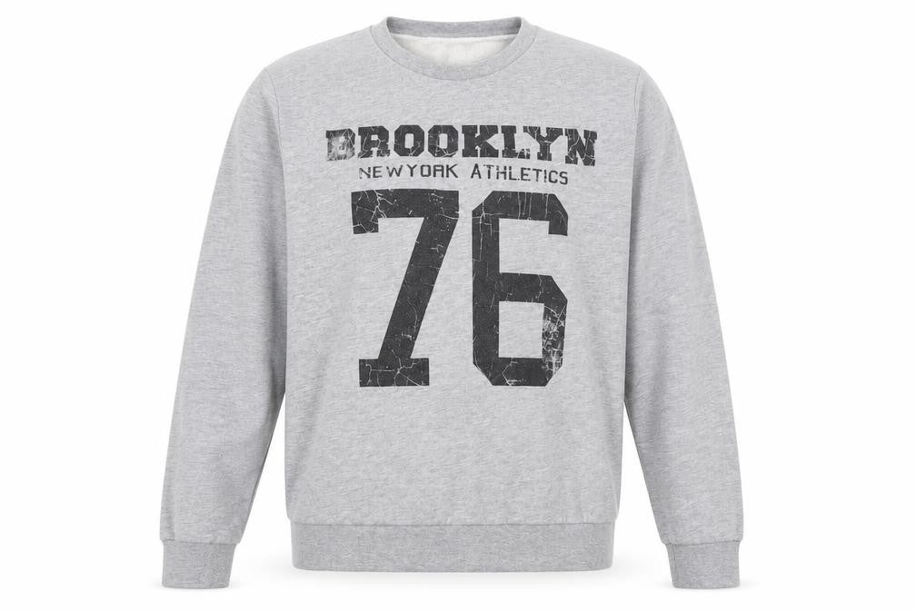Front view of River Island men’s grey pullover sweatshirt, size S, - brooklyn