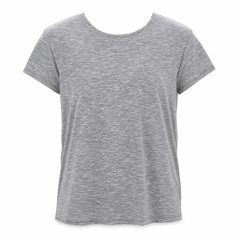Front view of H&M women’s grey striped basic t-shirt, size M