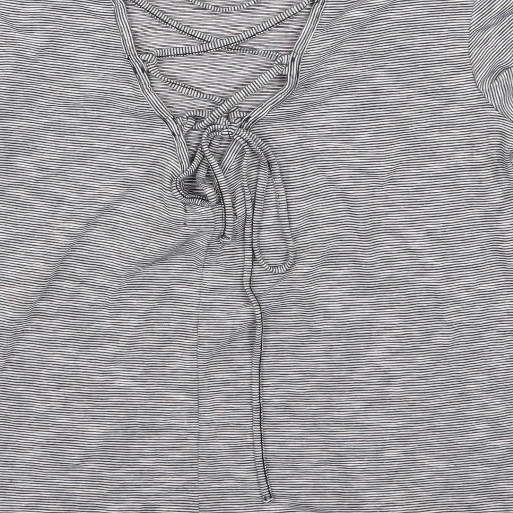 H&M Womens Grey Striped  Basic T-Shirt Size M