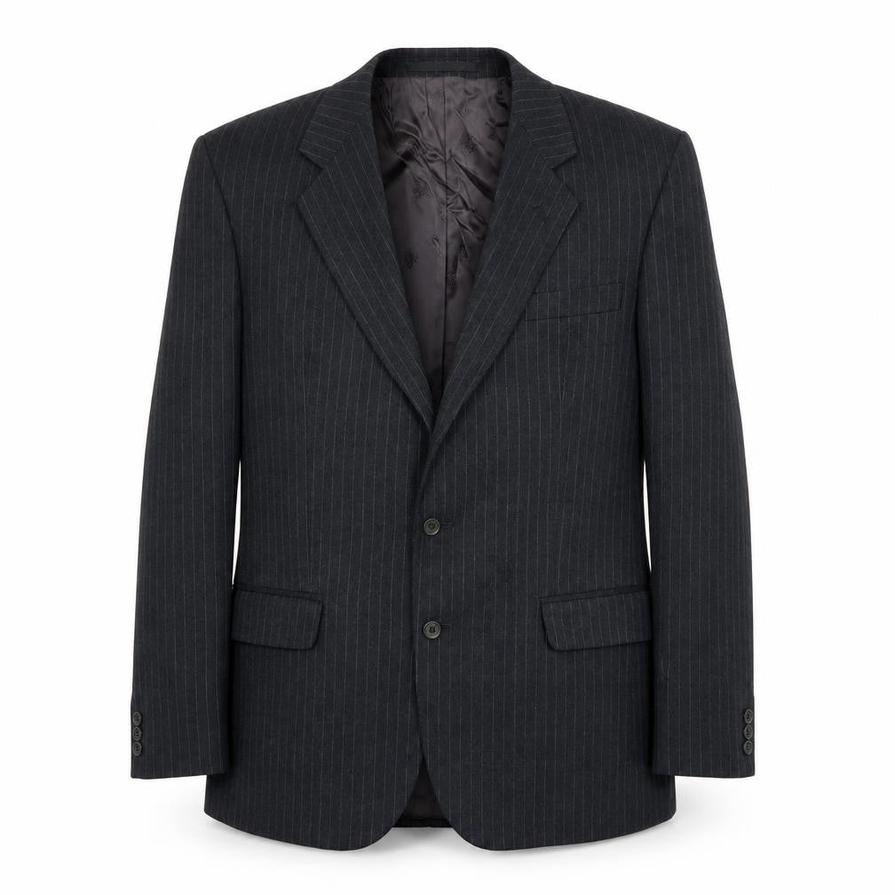 Front view of Burton men’s grey striped jacket suit jacket, size 38