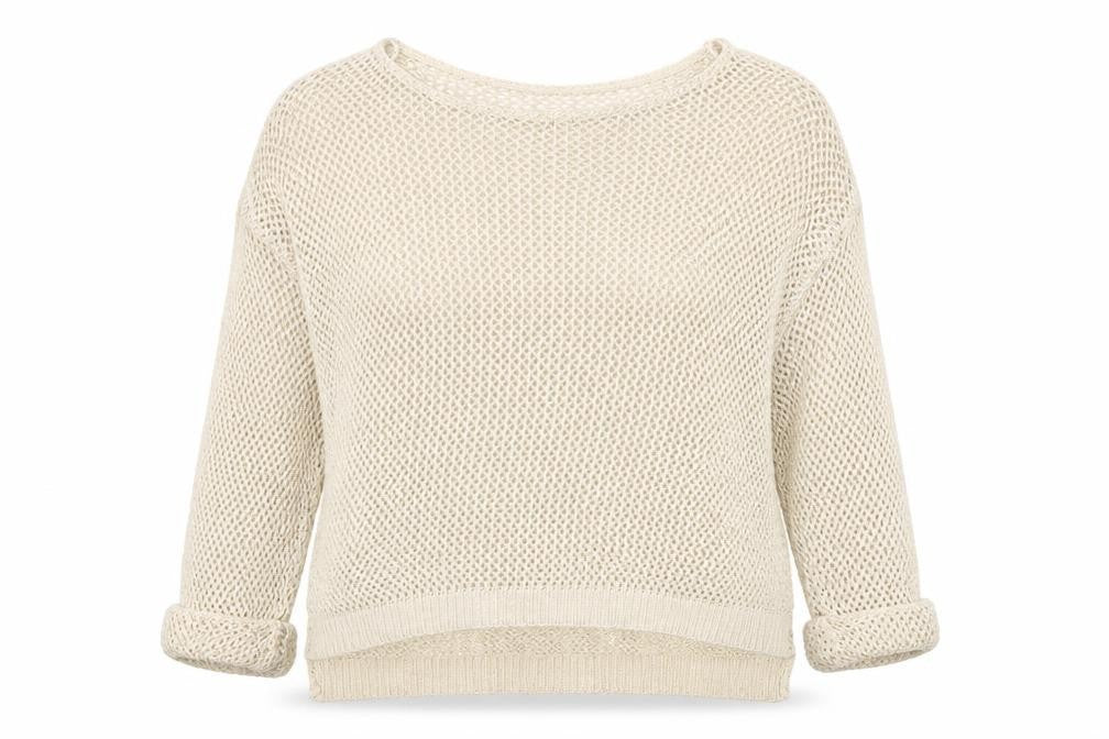 Front view of Internationale women’s beige jumper, size UK 16