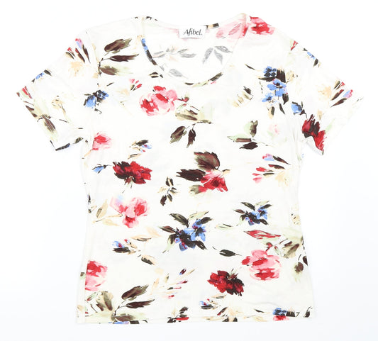 Afibel Womens Ivory Floral  Basic T-Shirt Size S