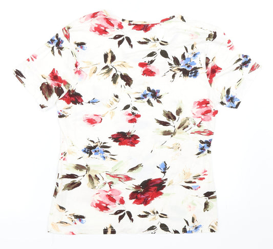 Afibel Womens Ivory Floral  Basic T-Shirt Size S