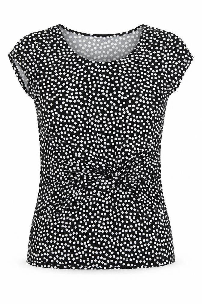 Front view of Simon Jeffrey women’s beige polka dot basic t-shirt, size UK 14