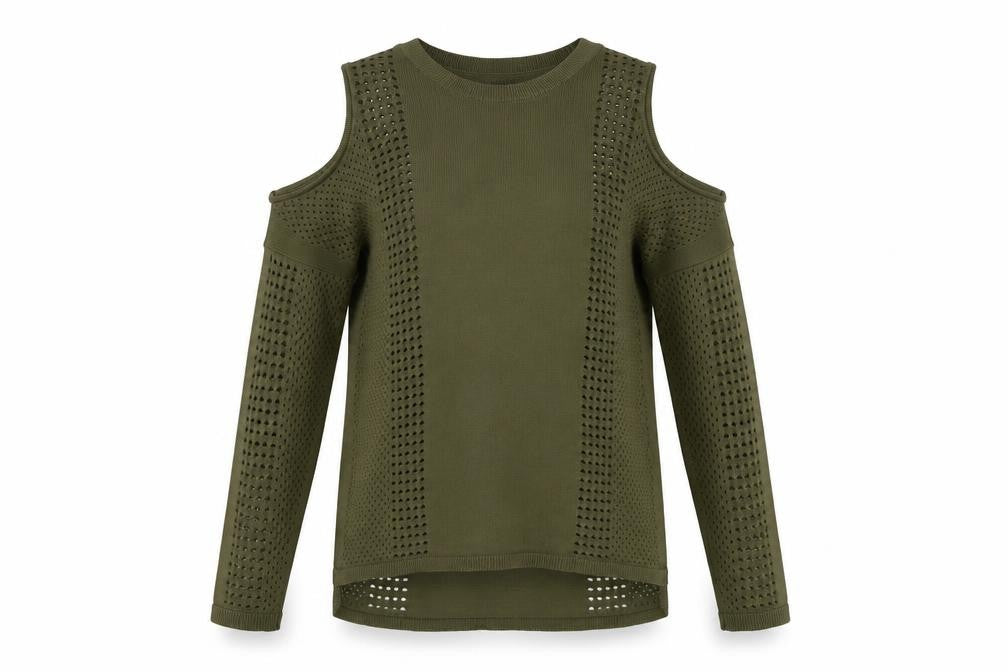 Front view of Topshop women’s green jumper, size UK 10