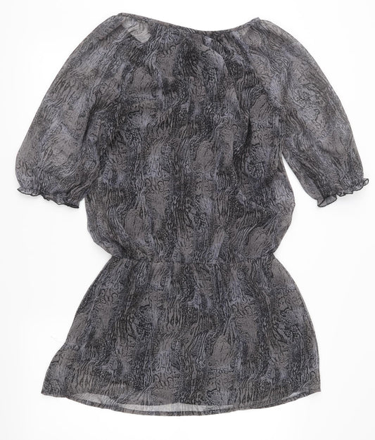Evie Womens Grey Animal Print Chiffon Basic Blouse Size 12
